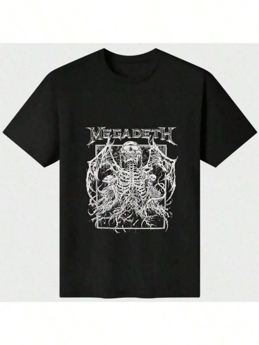 Megadeth Deathhead Mustaine Dark Tee T-Shirt Band Shirt Unisex Casual Digital Print Pure Heavy Cotton T ShirtComfortable & Fashionable Couple ClothingSweat-Wicking, Breathable And Comfortable Cotton T-Shirt-Holiday Gift