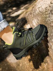 Dziecięce buty trekkingowe, skórzane buty sportowe do uprawiania sportów na świeżym powietrzu, antypoślizgowe i odporne na zużycie buty do biegania, regulowane rzepy, ciepłe na zimę - Czarne - Zobacz 3