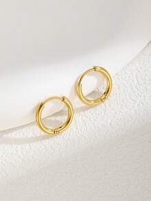 1pair 12mm/14mm/16mm/18mm Round Circle Stainless Steel Small Hoop Earrings For Teen Cartilage Ear Piercing Jewelry - Gold - View 2