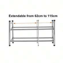 2/4 Tier 23cm Side 62-115cm Extendable Chrome Shoe Rack Tidy Organiser Holder - Silver - View 3