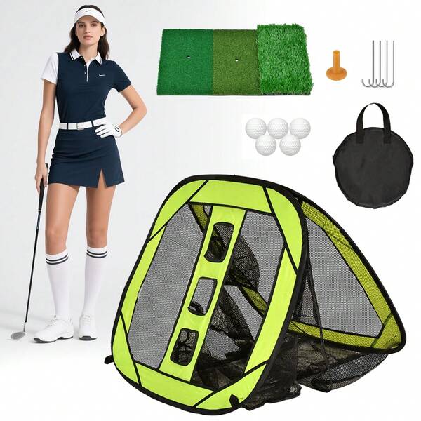  Advwin Golf Chipping Practice Net, 2-In-1 Practice Net With 3 Target Holes, Includes Turf Mat, Golf Balls & Carry Bag – Indoor Outdoor Backyard Portable Training Aid