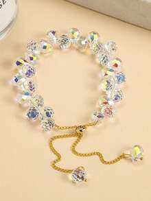 Fashion Colorful Imitation Crystal Bracelet For Women Girls Exquisite Sparkling Stone Beads Rope Chain Strand Bracelets Jewelry - White - View 7