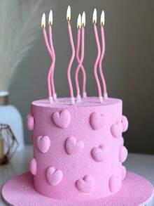 6 cây nến Macaron cong màu hồng dùng để trang trí bánh sinh nhật - Hồng - Xem 3