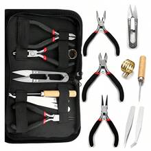 8件/1套，2件/1套，是DIY制作的高级钳子工具包，包含三把不同的多功能钳子、两把镊子、一把锥子、一把U型剪刀和一个开口环。适合初学者和专家使用，易于存放。是家庭必备的工具套装（三把钳子粉色/紫色粉色蓝色），两种款式可选 - 黑包 - 查看 13