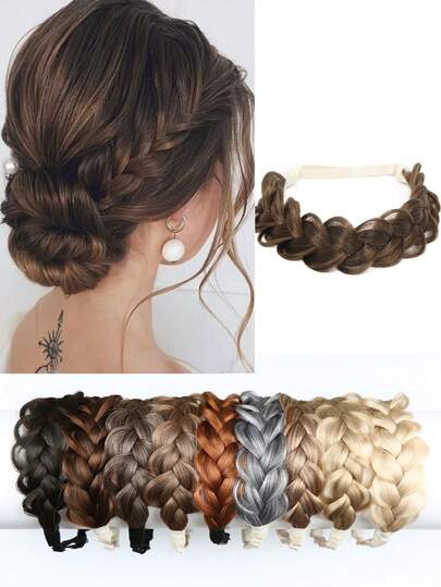 1pc Black Blonde Brown Dark Brown Handmade Hair Braids Synthetic Wig Twist Headband For Women And Girls Synthetic Braids Hair Extensions Elastic Headband With Adjustable Belt Braided Headband For Daily Use, Parties, And Special Occasions