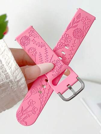 20mm/22mm Carved Floral Silicone Watch Band Strap, Comfortable Soft Adjustable Sports Watch Band Compatible With Samsung/ Watches