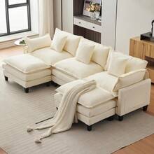 112" Modular Sectional Sofa, U-Shape Cloud Couch/Deep Seat/Armrest/Plush Corduroy Fabric, No Assembly Required, Space-Saving, 200 Pounds Boneless Compression Sleeper Sofa For Living Room - Màu be - Xem 3
