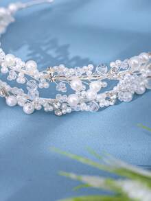 1pc Pearl Double Headband With Crown Decor Elegant And Romantic Hair Accessory For Wedding Banquet Performance Tiaras Valentine's Day Accessories - Gold - View 3