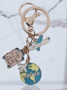 [1 件全球旅行钥匙扣] 创意地球和飞机吊坠，时尚行李箱挂件，旅行纪念品，理想之选，环球探险必备，适用于包包和车钥匙装饰。圣诞礼物创意 - 淺灰色 - 查看 3