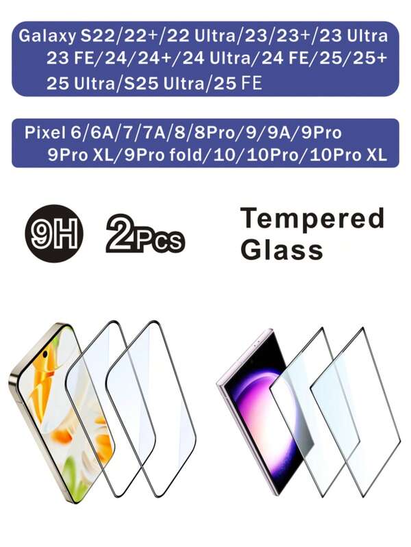 9H Härte gehärtetes Glas geeignet für Galaxy S22/22+/22 Ultra/23/23+/23 Ultra/23 FE/24/24+/24 Ultra/24 FE/25/25+/25 Ultra/25 Edge/25 FE Vollbild Handy Bildschirmschutz, Pixel 6/6A/7/7A/8/8A/8 Pro/9/A9 Pro/9 Pro XL/9 Pro Fold/10/10 Pro/10 Pro XL Ultraschall Fingerabdruck Entsperrung Bildschirmschutz Grundlagen, geeignet für täglichen Schutz, Büro, Zuhause Handy Zubehör wasserdicht stoßfest kratzfest