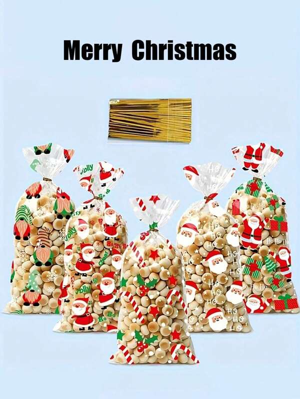 50 unidades/pacote 2025 Sacos de doces e pipoca de Natal, sacos de embalagem de presente criativos, lembrancinhas de festa, decorações de Natal, pijamas de Natal, presentes de Natal, decoração de Natal