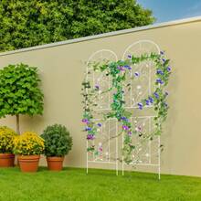 Elegant White Metal Garden Fence For Climbing Plants - Durable Iron Frame With Floral Design, Easy Assembly, Perfect For Enhancing Your Outdoor Space - 典雅白 - 查看 7