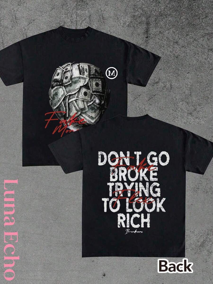 Double-Sided Printing / Double-Sided Print Pattern Y2K Boyfriend-Style T-Shirt  ,Casual Fit Round Neck ,Graphic Short Sleeve T-Shirt Graphic Tees Women Tops,Women's Shirt Tee 1 Pcs 180g Heavy Cotton T Shirt - màu đen - Xem 1
