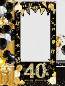 1件装生日快乐相框悬挂背景装饰，适用于18/30/40/50/60岁生日派对悬挂装饰拍照背景，生日快乐悬挂装饰横幅，庆祝18岁、30岁、40岁、50岁和60岁生日主题派对拍照道具，生日装饰配件，生日拍照背景，生日派对装饰，家居装饰，生日礼物，生日横幅拍照亭 - 黑金色 - 查看 8