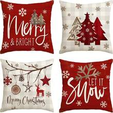 4pcs Christmas Snowflake Buffalo Plaid Decorative Pillow Covers, Suitable For Christmas Tree, Winter Holiday Decor, Sofa Room Furniture Decoration, Single-Sided, Pillow Insert Not Included