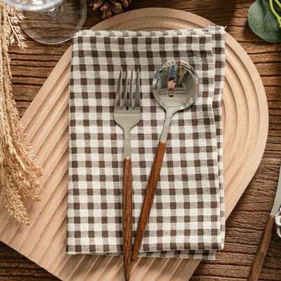 1/4/6pcs Beige Classic Plaid Woven Napkins, Vintage American Country Style Rectangular Hand Towels, Suitable For Daily Use, Festivals, Family Gatherings, Christmas Parties, Dinner Parties, Home Decor, Dorm Essentials, Photography Backdrop, All Seasons