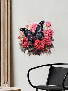 1 Pc Creative Design Blood Red Rose Butterfly Dripping Blood Shape Personalized Wall Sticker Bathroom Living Room Door Window Glass Background Wall Decoration Wall Sticker Decorative Painting
