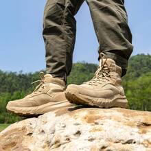 Men's Casual Tactical Work Boots Military Outdoor Hiking Motorcycle Combat Ankle Booties COMMANDO - Màu vàng - Xem 2