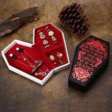1pc Stylish Gothic Coffin Shaped Jewelry Box, Chic PU Leather Mini Jewelry Organizer Perfect For Earrings, Rings, Necklaces, And Bracelets – Portable Goth Storage Case Ideal For Halloween, Christmas, Back To School, Unique Gift Ideas For Fashion Enthusiasts And Collectors - Multicolor - View 2