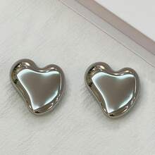 Muroi Mono 1pc Handheld Heart-Shaped Makeup Mirror, Miniature Simplistic Unbreakable Portable Double Sided Compact Folding Mirror For Touchups - Silver - View 13