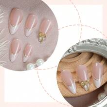 Gold-Rimmed Bow Nails, Almond-Shaped, Sweet And Cute, Whitening Ladies' Nail Tips - XB-107-83 - 查看 4