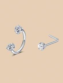 6/2 件马蹄形鼻环配 L 型鼻钉，不锈钢粉色彩虹 CZ 鼻环，银金内螺纹马蹄形鼻环，女士唇眉螺旋耳洞饰品，四季佩戴，礼物 - 彩色 - 查看 14