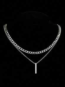 Set de 2 collares para hombre con colgante geométrico de doble capa, adecuado para uso diario, regalo de Navidad y Año Nuevo