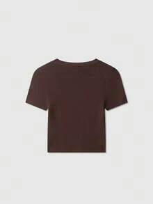 Áo thun nữ tay ngắn cổ tròn màu trơn, kiểu dáng rộng rãi, thích hợp mặc mùa hè. - màu nâu - Xem 2