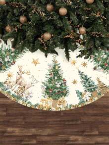 1pc Christmas Tree Skirt, Christmas Deer Pattern, Christmas Tree Bottom Decoration, Christmas Home Decor - Multicolor - View 3