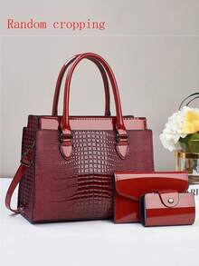 斋月礼品套装 3 件套 - 优雅时尚托特包，配有零钱包和卡夹，多功能大容量斜挎包，新款鳄鱼纹女式设计，旅行友好型单肩包/斜挎包，多功能休闲奢华大容量包 - 彩色 - 查看 5