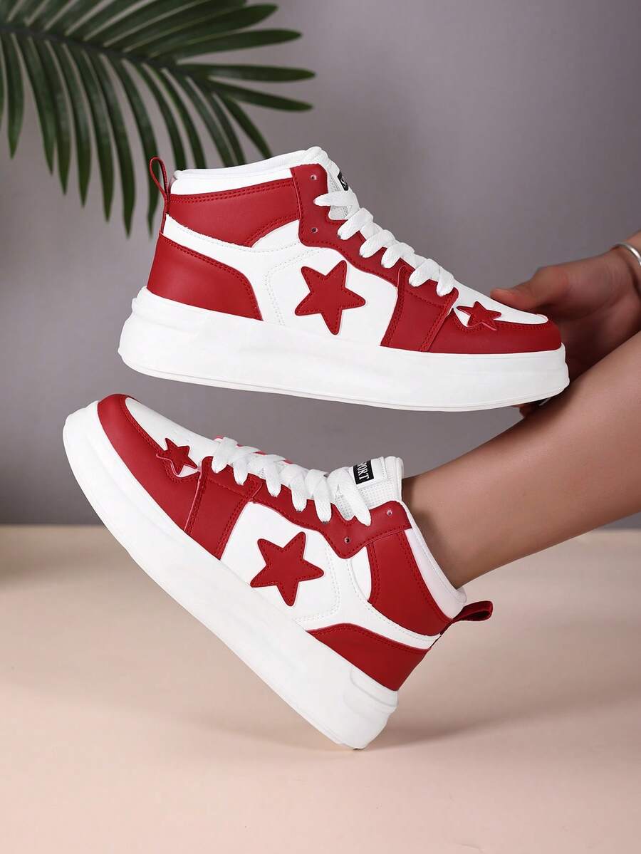 1 Pair Thick Sole Comfortable Plus Size Casual Sneakers For Teenage Boys, Waterproof, Suitable For Street, Daily, School Wear, High-Top Shoes