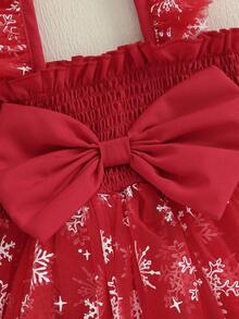 Newborn Baby Girl Christmas Outfit, 1st Christmas Dress Sleeveless Stars Bows Tulle Patchwork Romper Dress With Hairband - 白色 - 查看 9