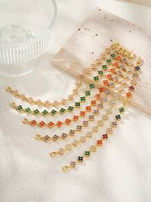 1 件彩色时尚奢华花卉锆石手链 - 橫豎連結式 - 查看 11