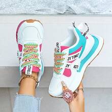 Giày nữ Xuân/Thu 2025, Giày thể thao đế dày buộc dây mũi tròn, Giày thể thao chunky thời trang, Giày thể thao cổ cao nhiều màu sắc, Giày thể thao retro, Giày chạy bộ phong cách sinh viên phối màu. - Hồng - Xem 3