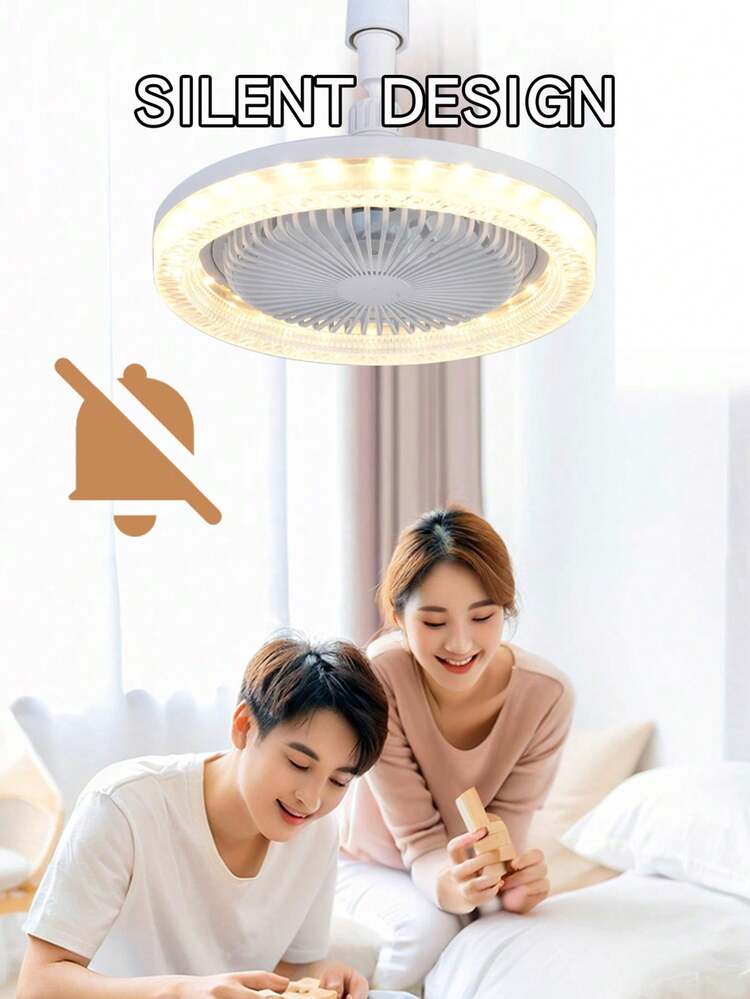 26cm Remote Control Ceiling Fan Light, 30W 3-Speed, 3 Color Temperatures (3000K-6500K) Dimmable LED Bulb, Screw-In Ceiling Fan, 360° Rotation Mini Ceiling Fan, E27 Socket, Suitable For Bedroom, Kitchen, Closet, Wireless Mini Ceiling Fan Light - White, Upgraded Crystal Lampshade And Aroma Function - one-size - View 2