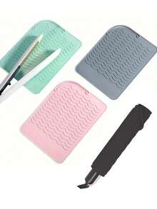 1 pieza Funda aislante de calor para rizador, Almohadilla para herramienta de peinado, Almohadilla resistente al calor para rizador para mostrador, Almohadilla resistente al calor para herramientas de peluquería, Almohadilla de silicona resistente al calor para peinado, Funda aislante de calor para rizador, Fácil de limpiar, Almohadilla antideslizante con diseño de ola, Adecuada para rizador, gabinete, viaje, Ge're'dian