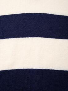 Casual Loose Striped Contrast Color Polo Neck Knitted Pullover Sweater, Unisex, Suitable For Autumn And Winter - Màu be - Xem 6