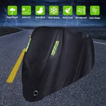 1 pieza Cubierta para motocicleta para todo el año, Cubierta antipolvo para motocicleta con rayas reflectantes verdes, Cubierta impermeable y a prueba de sol para motocicleta de tafetán 190T con protección total, Tela Oxford 420D, Franja de reflectante, Protección para todo tipo de clima, Poliéster - Negro [tiras reflectantes verdes] - Ver 6