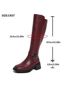 Fall/Winter 2025 New Mid-Heel Knee-High Boots, Simplistic Motorcycle Riding Style, Versatile For Women - Burgundy - View 8