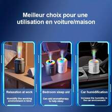 Humidificador de aromaterapia portátil USB, difusor de aceites esenciales, ambientador, con luces LED de colores, hecho de material ABS, bajo voltaje ≤36V, adecuado para dormitorio, sala de estar, escritorio de oficina y uso en automóvil