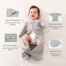 1pc Shark Fin Transition Swaddle, Baby Sleeping Bag, Soft Baby Sleeping Bag With Dual-Zipper, Suitable As Newborn Gift - Gray - Grey - View 2