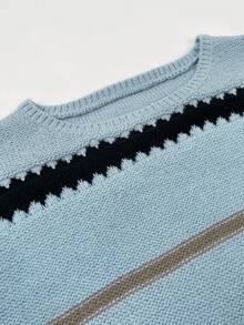 女士休闲条纹落肩宽松套头毛衣 - 彩色 - 查看 8