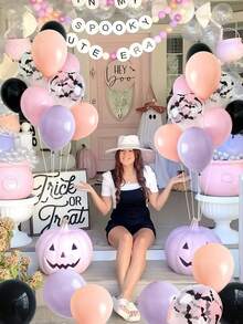 16/26pcs Pink Bat Halloween Birthday Party Decoration Balloons, Scary Bat Purple Black Latex Balloons, Halloween Birthday Party Supplies, Halloween Balloon Garland Set For Girls Party, Baby Happy Day, Ghost Birthday Party Decorations Home Decor Room Decor Halloween Decor