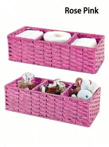 1个手工编织收纳篮，柳条整理篮，马桶篮 - 三格水葫芦柳条篮，适用于家居、卧室、浴室和客厅收纳，可用作礼品篮、装饰品收纳、返校用品收纳、卧室装饰收纳篮、装饰收纳篮、服装收纳、情人节派对装饰收纳篮