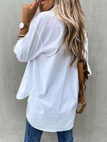 加大休闲通勤纯色翻领衬衫