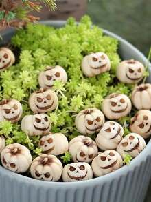 15pcs Halloween Resin White Miniature Pumpkins, Harvest Joy | Creative Simulated Pumpkin Statue Props, Home Garden Bonsai Accessories, Garden Miniature Sculptures, Suitable For Halloween And Thanksgiving Party Decorations, Gothic Style Unique