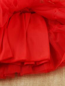 小女孩薄纱泡泡裙，儿童角色扮演裙，芭蕾舞裙 - 紅色 - 查看 6