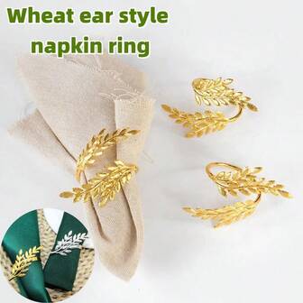2-50pcs Harvest Wheat Napkin Rings, Metal Leaf Napkin Holders, Autumn Napkin Rings Stand, Wedding Birthday Party Table Decor, Thick Iron Wheat Napkin Rings, Suitable For Birthday, Farm, Wedding, Party, Holiday And Other Occasions - Perfect For Buffet Table Decor, Wedding Party Decor, Graduation Decor, Mother's Day Father's Day Decor