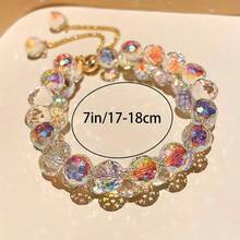 Fashion Colorful Imitation Crystal Bracelet For Women Girls Exquisite Sparkling Stone Beads Rope Chain Strand Bracelets Jewelry - Pink - View 2