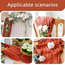 12pcs Soft Cheesecloth Balinese Table Runners, 6 Feet Long Tulle Fabric, Suitable For Bohemian Style Wedding Party, Bridal Shower, Home Decor, Baptism And Christmas Table Decoration. - 橘紅色 - 查看 7